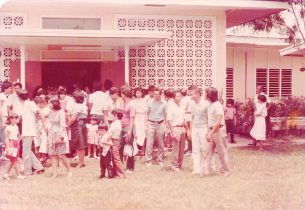 Oro Baptist Church congregation gathered outside the church in its early years